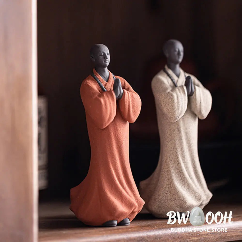 BWOOOH handcrafted Buddha statue - Meditating Praying Monk Figure Cera