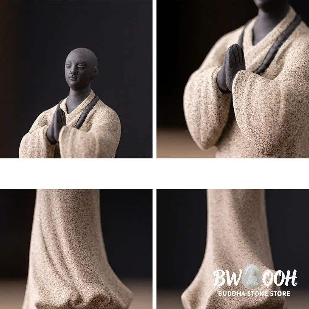 BWOOOH handcrafted Buddha statue - Meditating Praying Monk Figure Cera