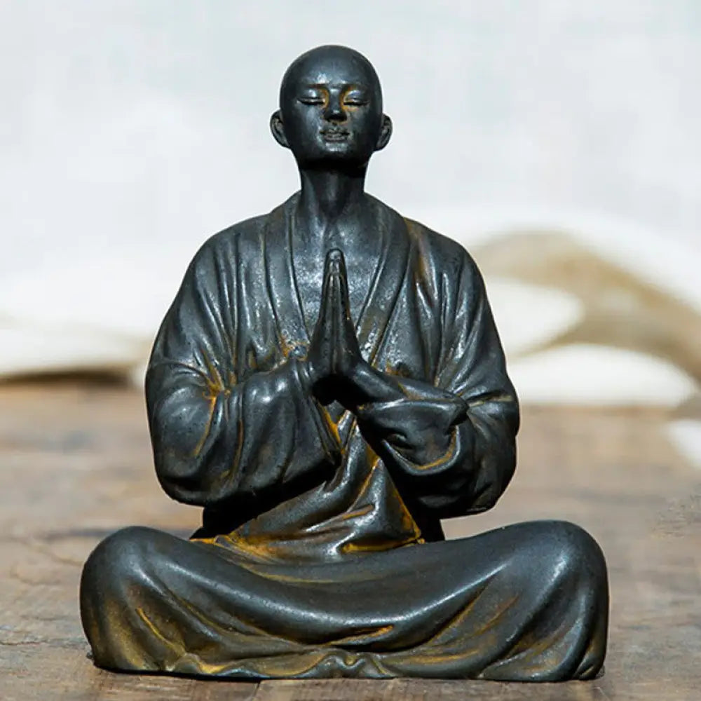 BWOOOH resin Buddha statue - Meditating Praying Monk Iron Powder