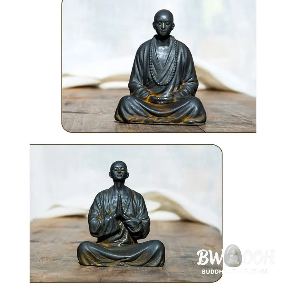 BWOOOH resin Buddha statue - Meditating Praying Monk Iron Powder