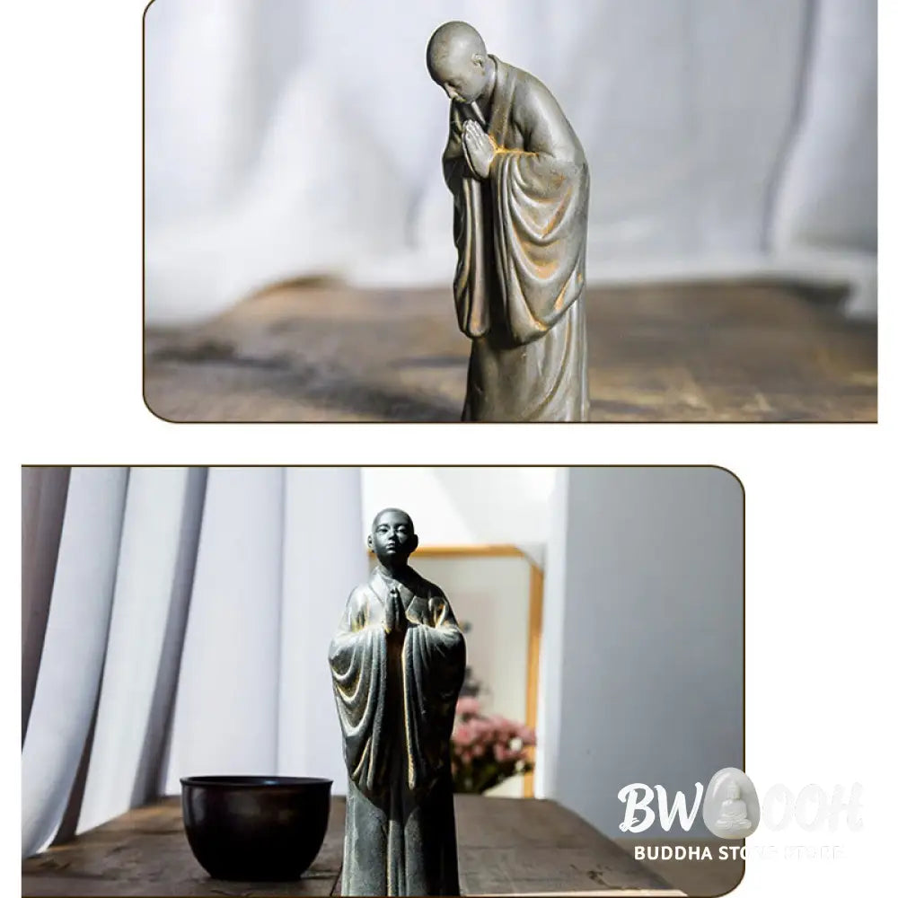 BWOOOH resin Buddha statue - Meditating Praying Monk Iron Powder