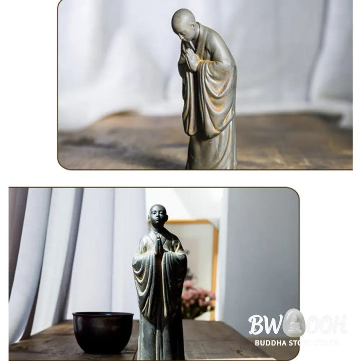 BWOOOH resin Buddha statue - Meditating Praying Monk Iron Powder