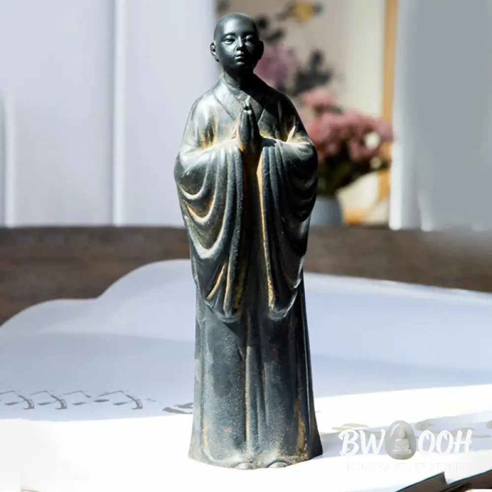 BWOOOH resin Buddha statue - Meditating Praying Monk Iron Powder
