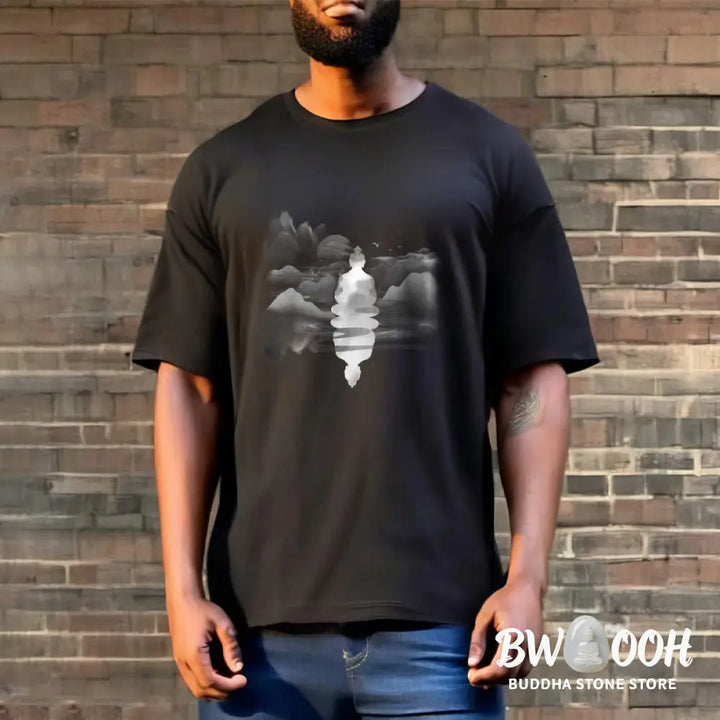 Buddha Stones Meditating Buddha Sitting In Mountains Pattern Cotton Tee T-shirt - T-Shirts