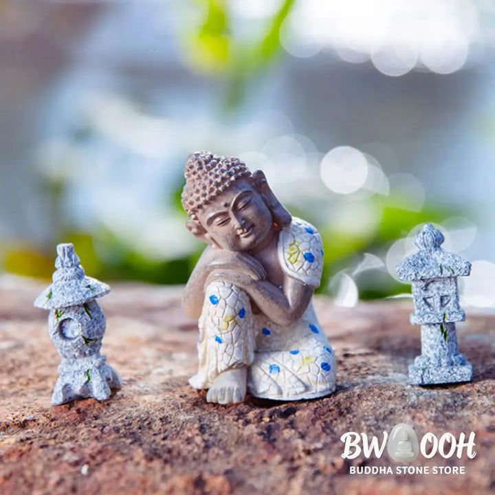 BWOOOH Meditating Zen Buddha Serenity Resin Statue Figurine Home Decoration - Small Sleeping Buddha 8*5*4.8cm