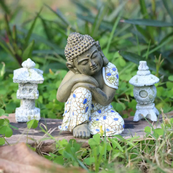 BWOOOH Meditating Zen Buddha Serenity Resin Statue Figurine Home Decoration - Small Sleeping Buddha 8*5*4.8cm