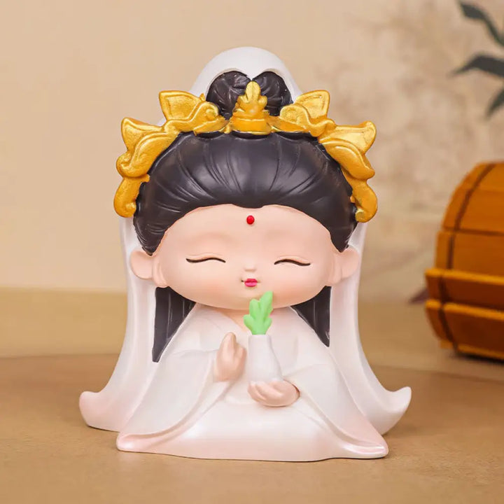 BWOOOH resin Kwan Yin statue - Meditation Avalokitesvara Lotus Boy