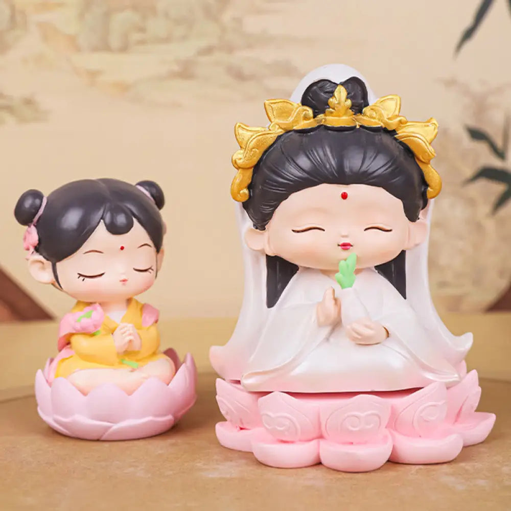 BWOOOH resin Kwan Yin statue - Meditation Avalokitesvara Lotus Boy