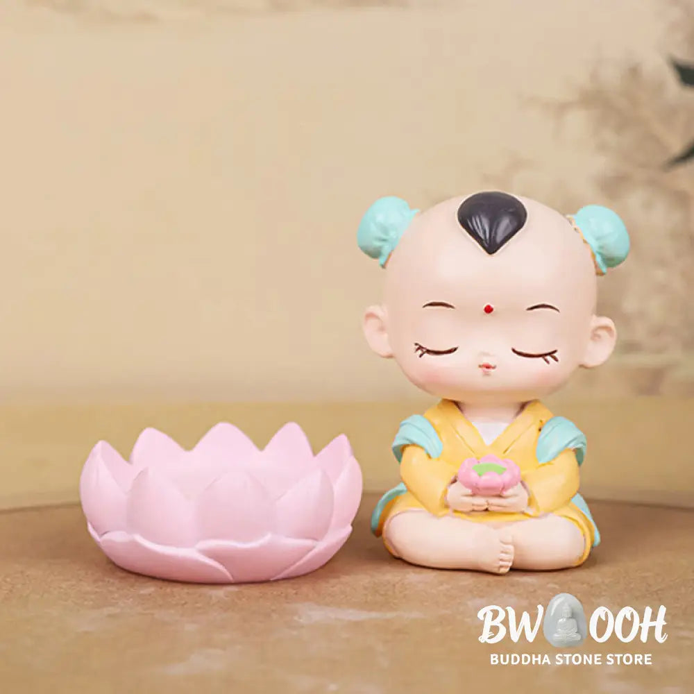 BWOOOH resin Kwan Yin statue - Meditation Avalokitesvara Lotus Boy