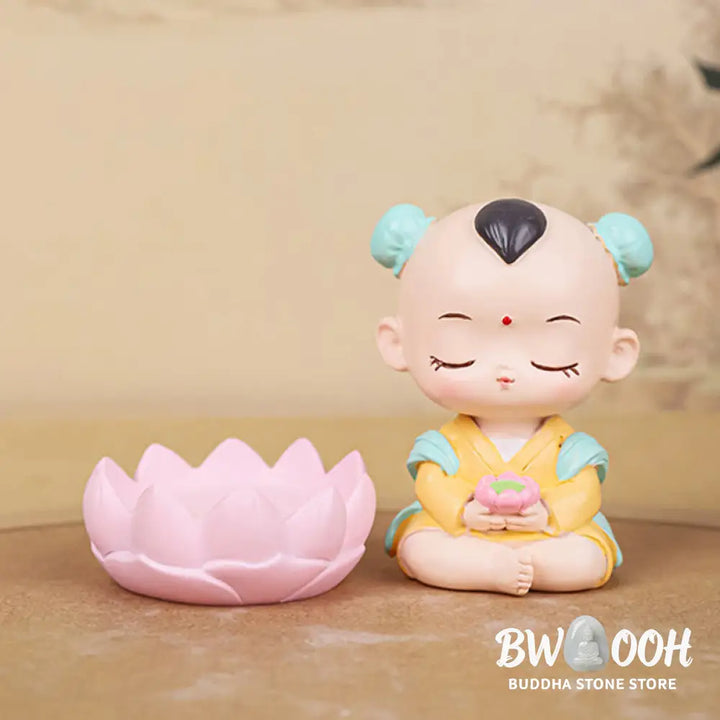 BWOOOH resin Kwan Yin statue - Meditation Avalokitesvara Lotus Boy