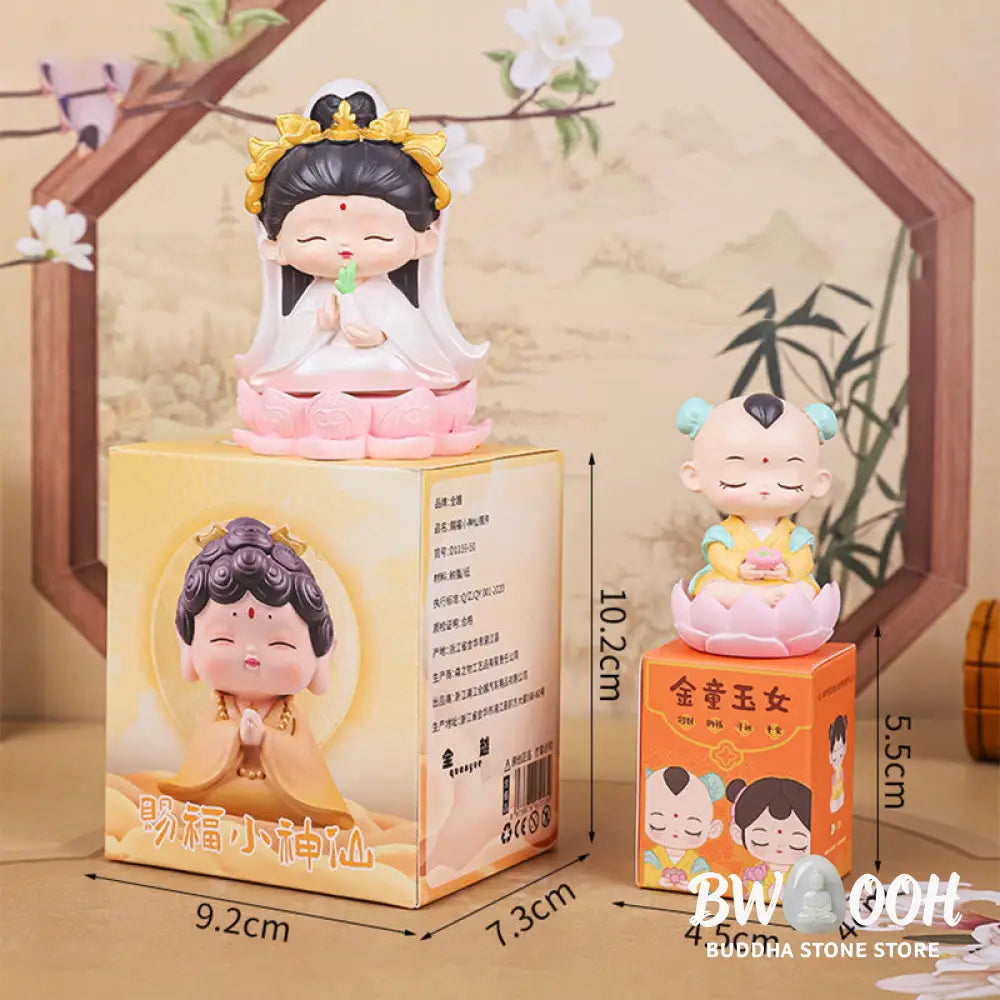 BWOOOH resin Kwan Yin statue - Meditation Avalokitesvara Lotus Boy