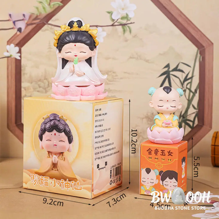 BWOOOH resin Kwan Yin statue - Meditation Avalokitesvara Lotus Boy