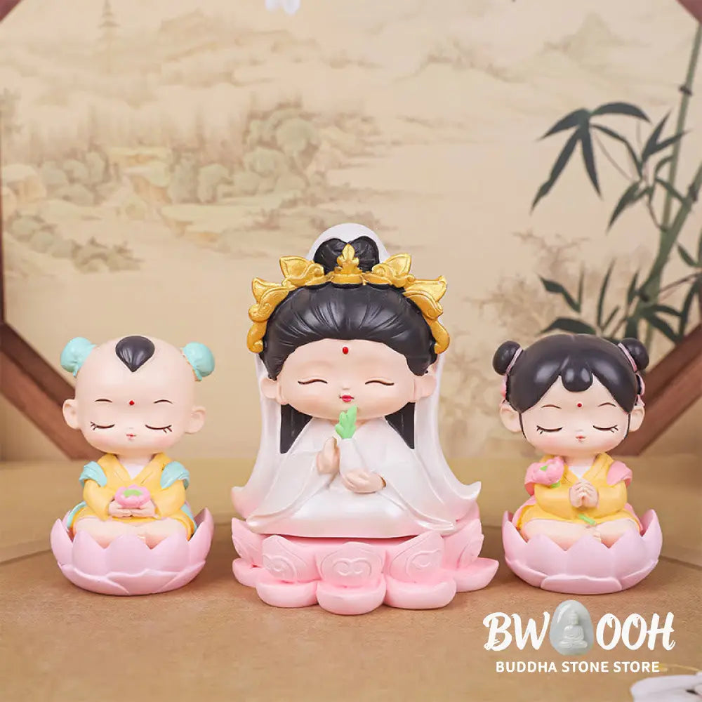 BWOOOH resin Kwan Yin statue - Meditation Avalokitesvara Lotus Boy
