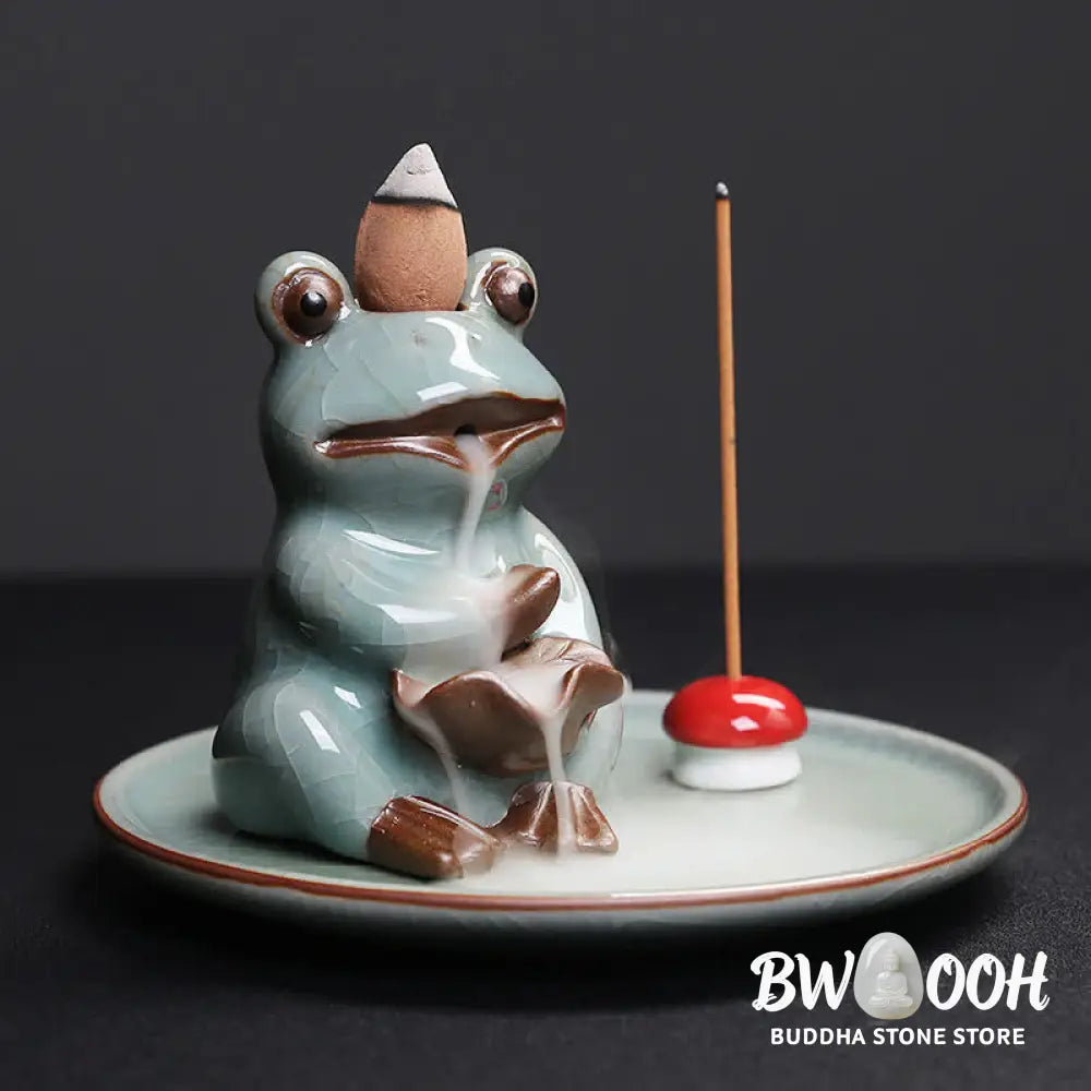 BWOOOH Meditation Frog Ceramic Lotus Healing Incense Burner - Sitting Frog - Incense Burner