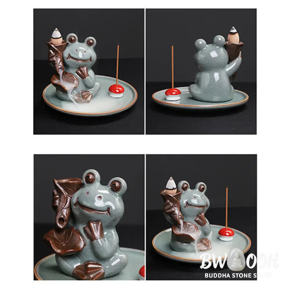 BWOOOH Meditation Frog Ceramic Lotus Healing Incense Burner - Sitting Frog - Incense Burner