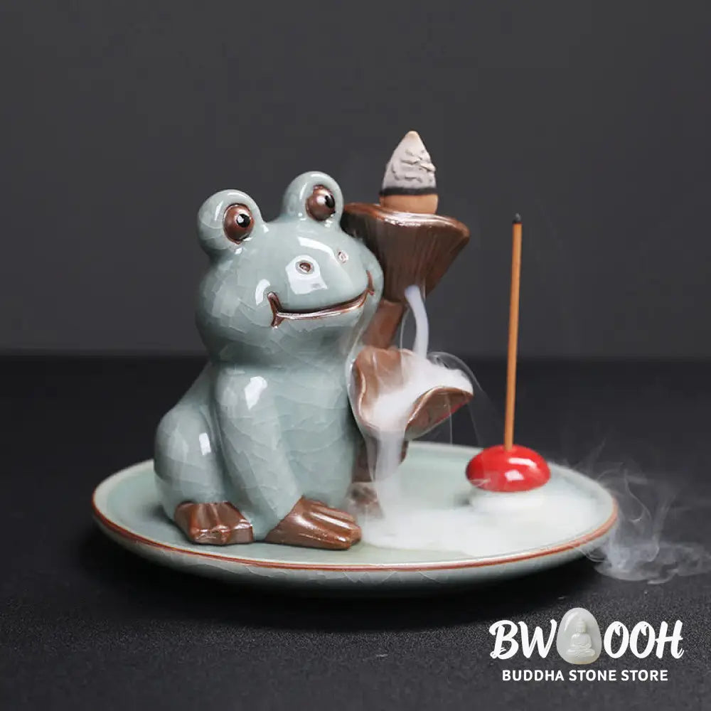 BWOOOH Meditation Frog Ceramic Lotus Healing Incense Burner - Sitting Frog - Incense Burner