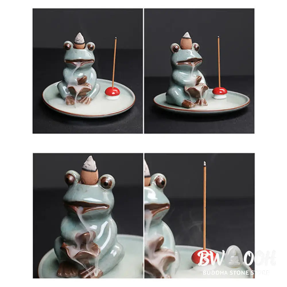 BWOOOH Meditation Frog Ceramic Lotus Healing Incense Burner - Sitting Frog - Incense Burner