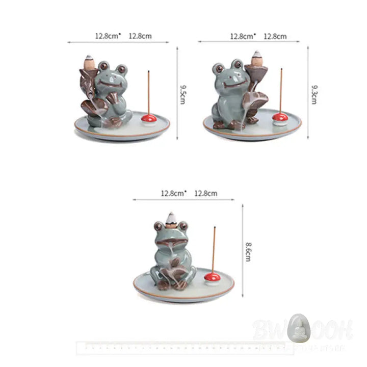 BWOOOH Meditation Frog Ceramic Lotus Healing Incense Burner - Sitting Frog - Incense Burner