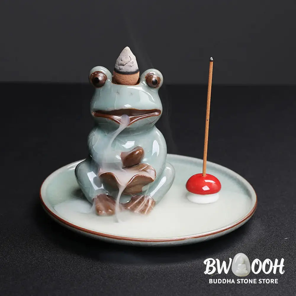 BWOOOH Meditation Frog Ceramic Lotus Healing Incense Burner - Sitting Frog - Incense Burner