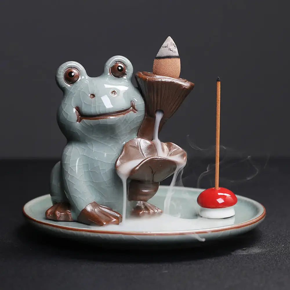 BWOOOH Meditation Frog Ceramic Lotus Healing Incense Burner - Sitting Frog - Incense Burner
