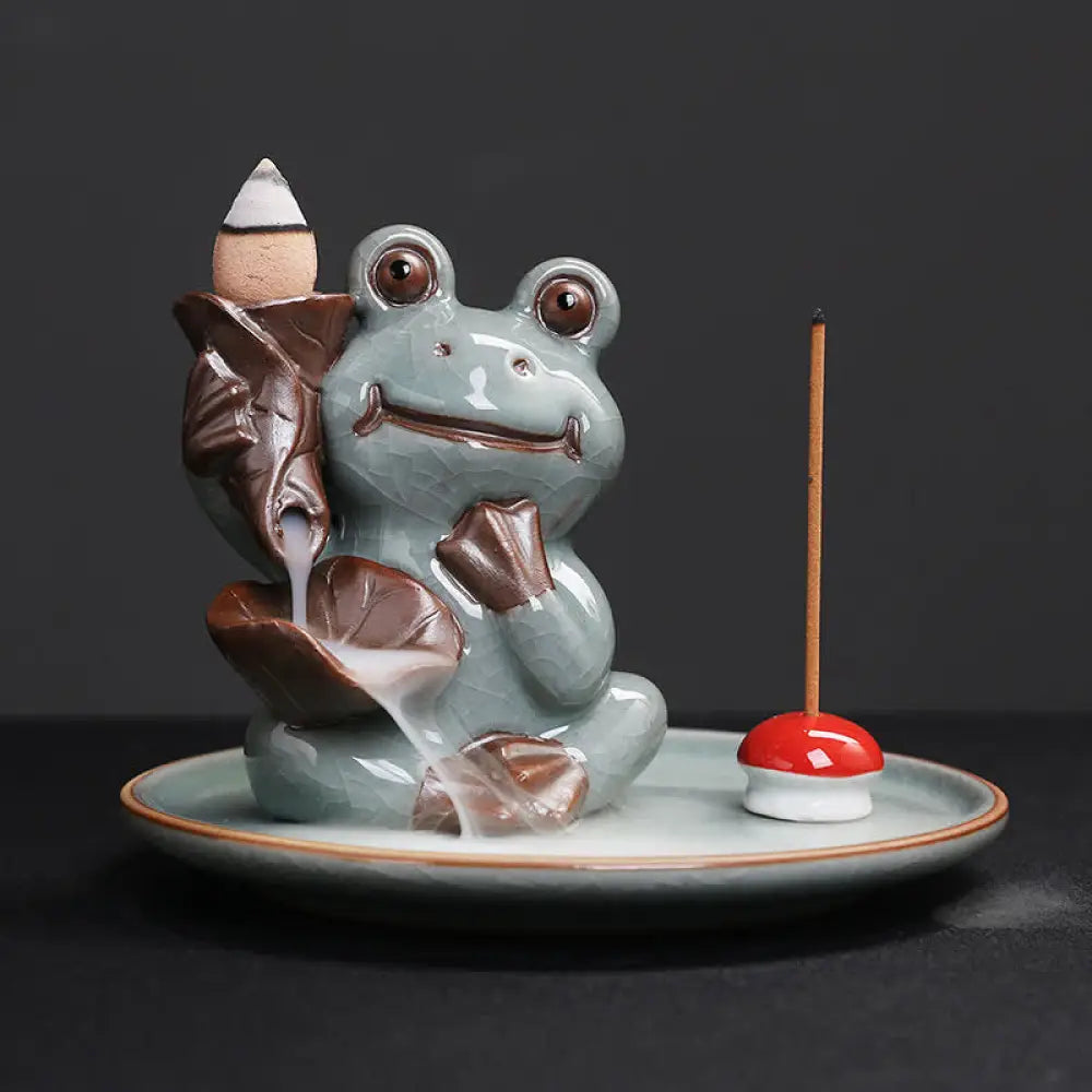 BWOOOH Meditation Frog Ceramic Lotus Healing Incense Burner - Sitting Frog - Incense Burner