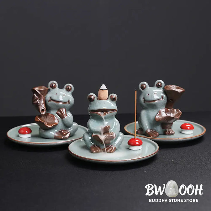 BWOOOH Meditation Frog Ceramic Lotus Healing Incense Burner - Sitting Frog - Incense Burner