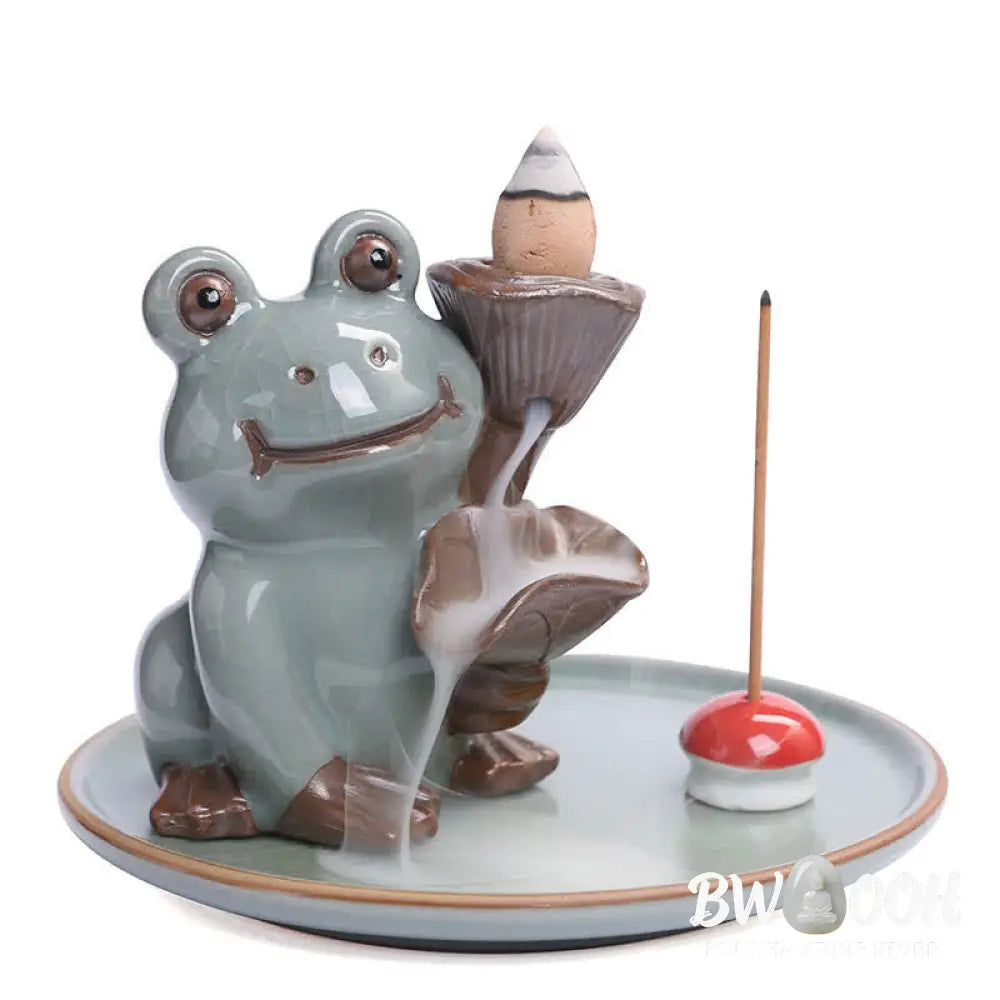 BWOOOH Meditation Frog Ceramic Lotus Healing Incense Burner - Sitting Frog - Incense Burner