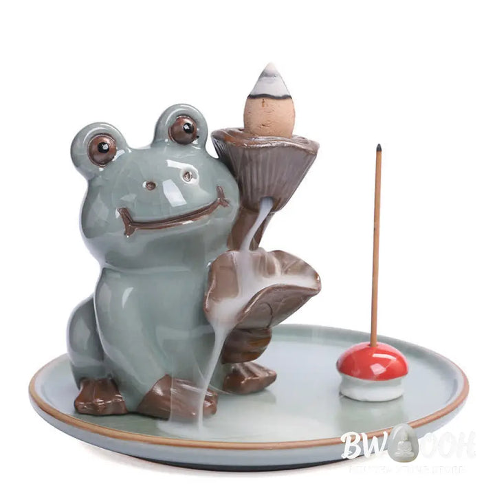BWOOOH Meditation Frog Ceramic Lotus Healing Incense Burner - Sitting Frog - Incense Burner