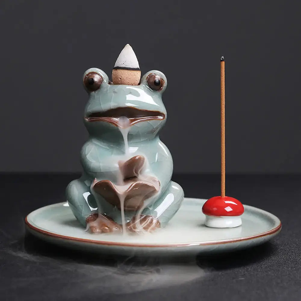 BWOOOH Meditation Frog Ceramic Lotus Healing Incense Burner - Sitting Frog - Incense Burner