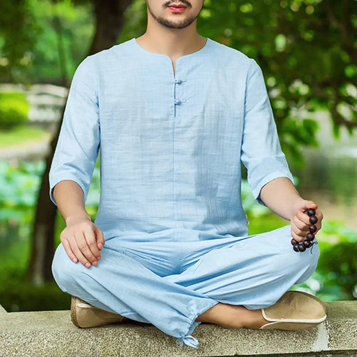 Buddha Stones Meditation Prayer Spiritual Zen Practice Uniform Clothing Men’s Set - Blue / US/UK/AU36，EU46(M) - Clothes