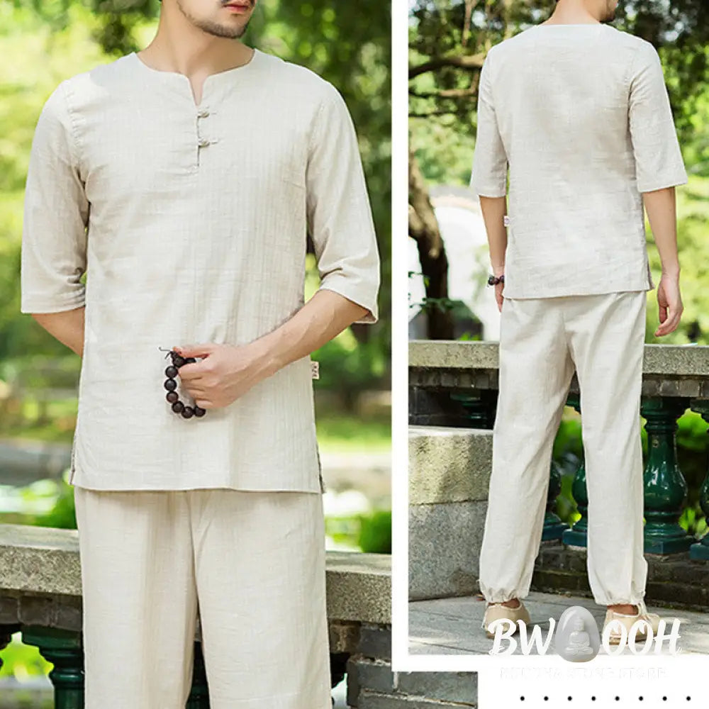 Buddha Stones Meditation Prayer Spiritual Zen Practice Uniform Clothing Men’s Set - Clothes