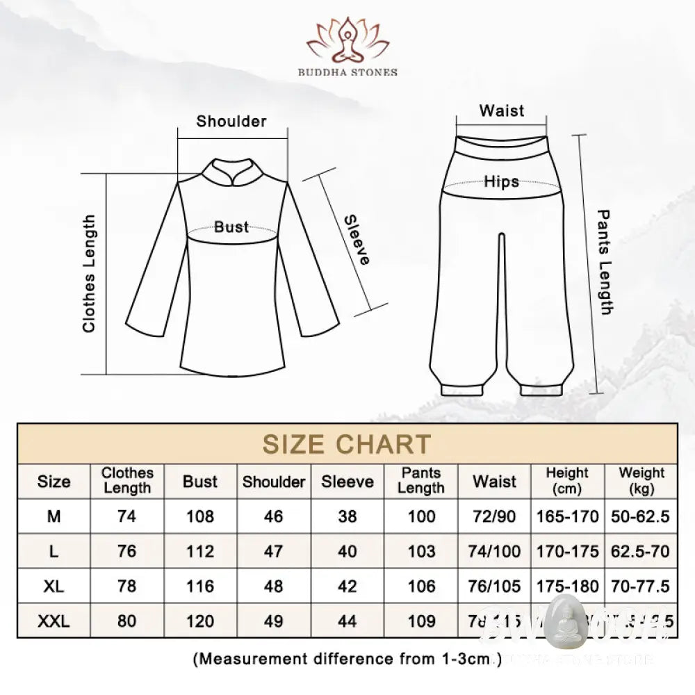 Buddha Stones Meditation Prayer Spiritual Zen Practice Uniform Clothing Men’s Set - Clothes