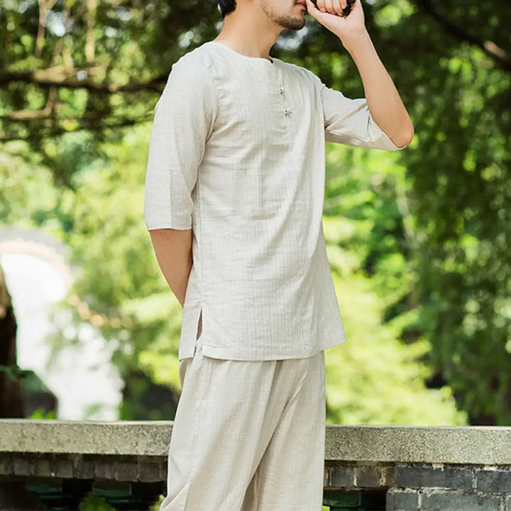 Buddha Stones Meditation Prayer Spiritual Zen Practice Uniform Clothing Men’s Set - Khaki / US/UK/AU36，EU46(M) - Clothes