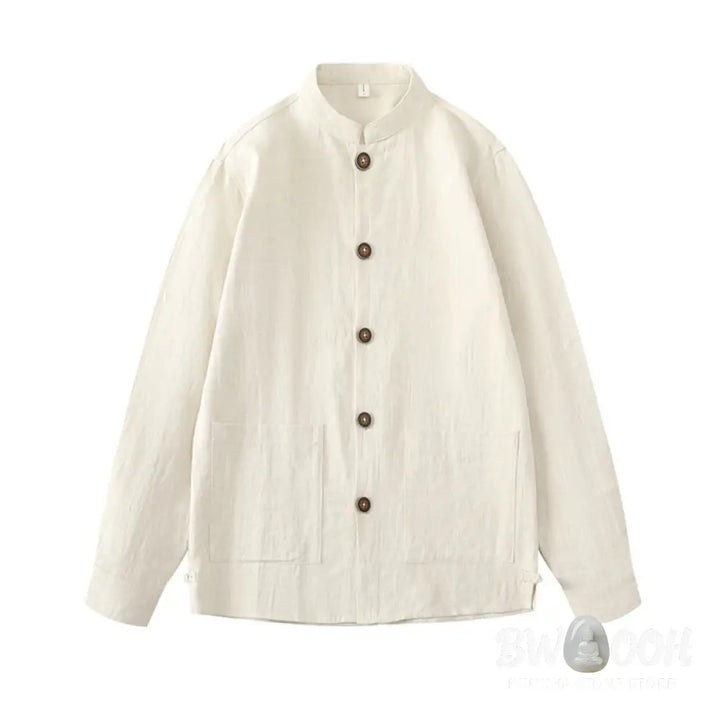Buddha Stones Men’s Button Ramie Linen Cotton Fleece Lined Jacket Shirt With Pockets - Men’s Jacket Shirt