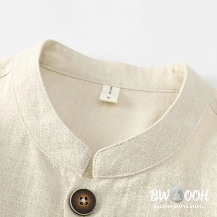 Buddha Stones Men’s Button Ramie Linen Cotton Fleece Lined Jacket Shirt With Pockets - Men’s Jacket Shirt