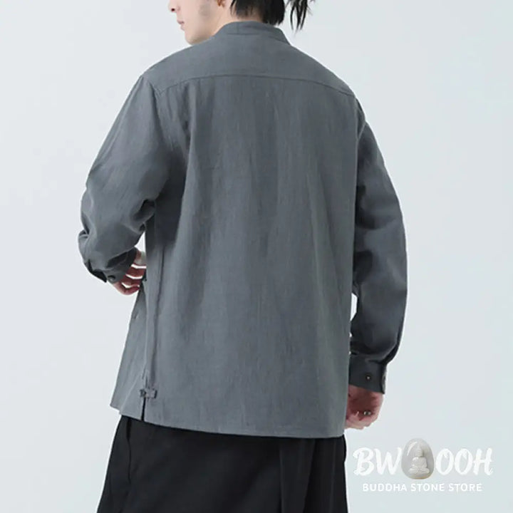 Buddha Stones Men’s Button Ramie Linen Cotton Fleece Lined Jacket Shirt With Pockets - Men’s Jacket Shirt