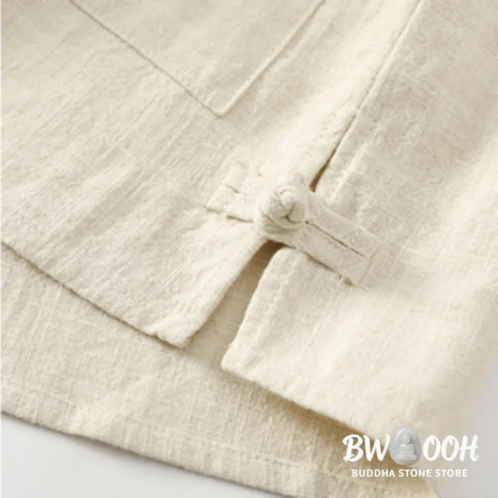 Buddha Stones Men’s Button Ramie Linen Cotton Fleece Lined Jacket Shirt With Pockets - Men’s Jacket Shirt