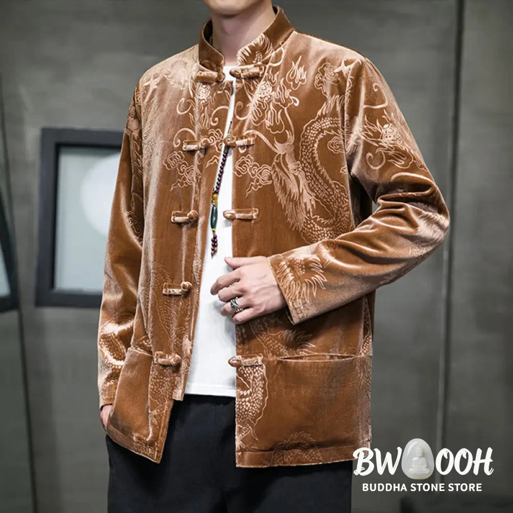 Buddha Stones Men’s Frog-button Tang Suit Dragon Pattern Lisvelte Cotton Jacket Shirt With Pockets - Men’s Jacket Shirt