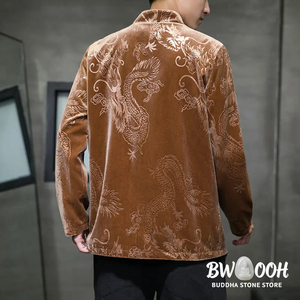 Buddha Stones Men’s Frog-button Tang Suit Dragon Pattern Lisvelte Cotton Jacket Shirt With Pockets - Men’s Jacket Shirt