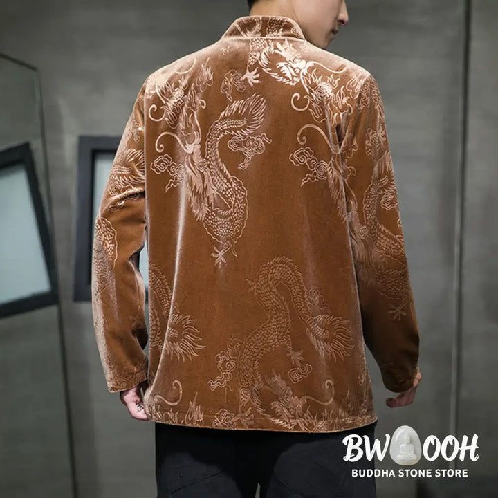 Buddha Stones Men’s Frog-button Tang Suit Dragon Pattern Lisvelte Cotton Jacket Shirt With Pockets - Men’s Jacket Shirt