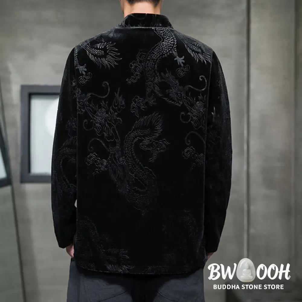 Buddha Stones Men’s Frog-button Tang Suit Dragon Pattern Lisvelte Cotton Jacket Shirt With Pockets - Men’s Jacket Shirt