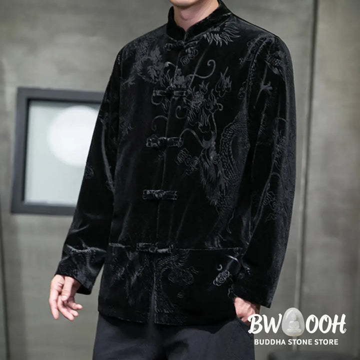 Buddha Stones Men’s Frog-button Tang Suit Dragon Pattern Lisvelte Cotton Jacket Shirt With Pockets - Men’s Jacket Shirt