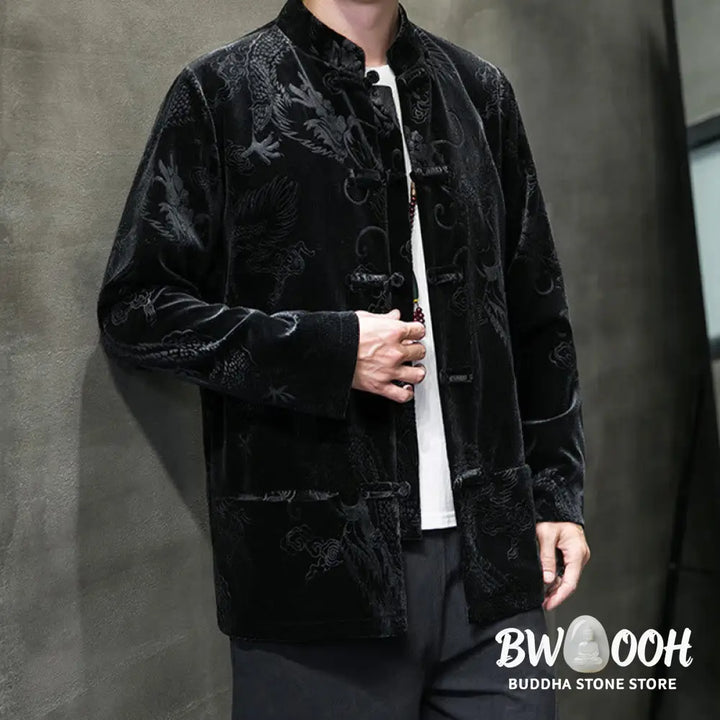Buddha Stones Men’s Frog-button Tang Suit Dragon Pattern Lisvelte Cotton Jacket Shirt With Pockets - Men’s Jacket Shirt