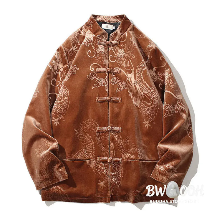Buddha Stones Men’s Frog-button Tang Suit Dragon Pattern Lisvelte Cotton Jacket Shirt With Pockets - Men’s Jacket Shirt