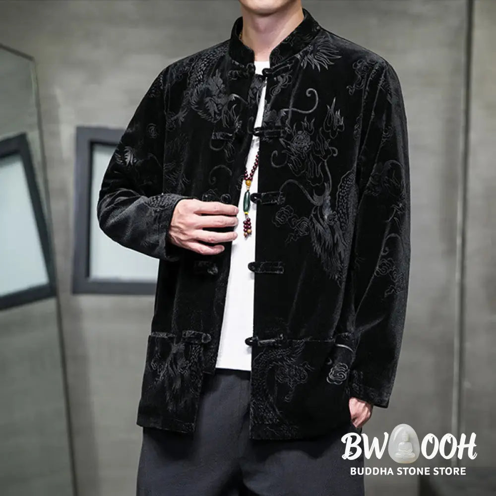 Buddha Stones Men’s Frog-button Tang Suit Dragon Pattern Lisvelte Cotton Jacket Shirt With Pockets - Men’s Jacket Shirt