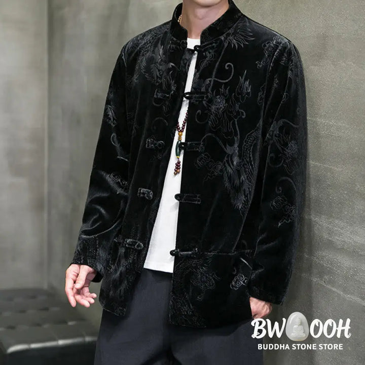 Buddha Stones Men’s Frog-button Tang Suit Dragon Pattern Lisvelte Cotton Jacket Shirt With Pockets - Men’s Jacket Shirt
