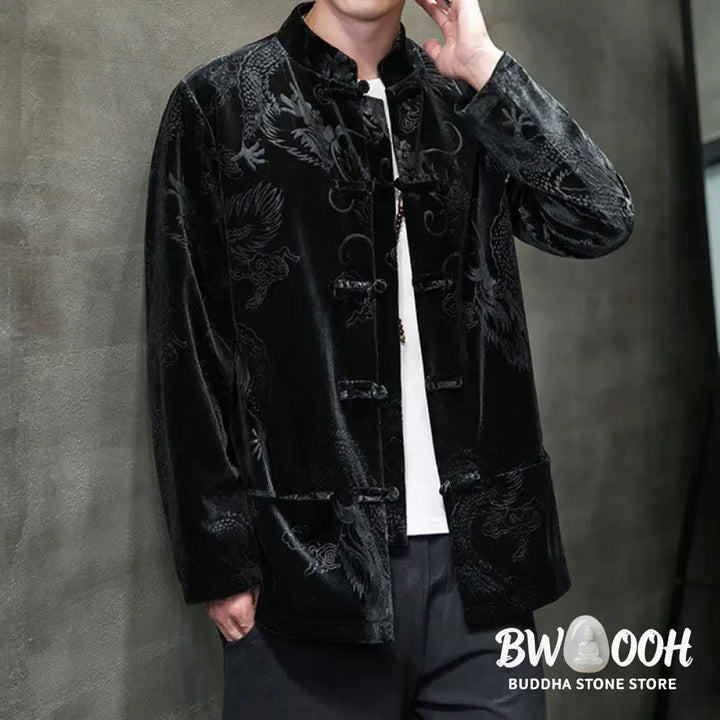 Buddha Stones Men’s Frog-button Tang Suit Dragon Pattern Lisvelte Cotton Jacket Shirt With Pockets - Men’s Jacket Shirt