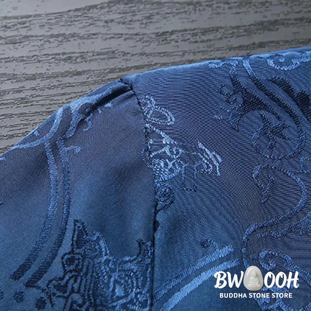 Buddha Stones Men’s Frog-Button Tang Suit Koi Fish Pattern Long Sleeve Jacket Shirt With Pockets - Men’s Jacket Shirt