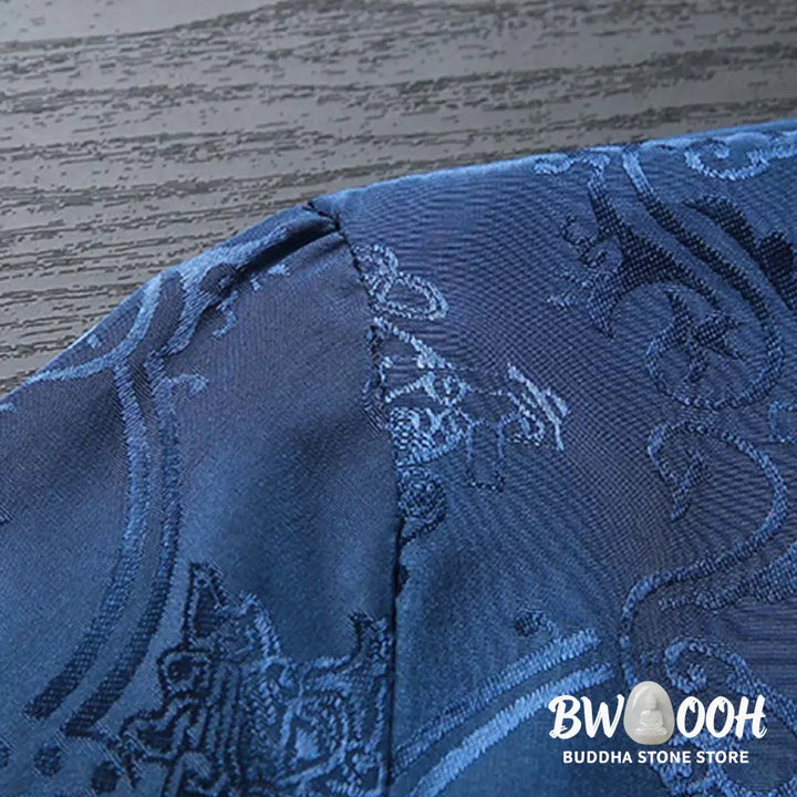 Buddha Stones Men’s Frog-Button Tang Suit Koi Fish Pattern Long Sleeve Jacket Shirt With Pockets - Men’s Jacket Shirt