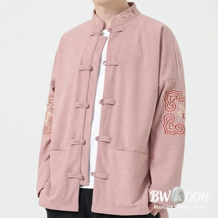 Buddha Stones Men’s Frog-button Tang Suit Symmetrical Embroidery Cotton Corduroy Jacket Shirt With Pockets - Men’s